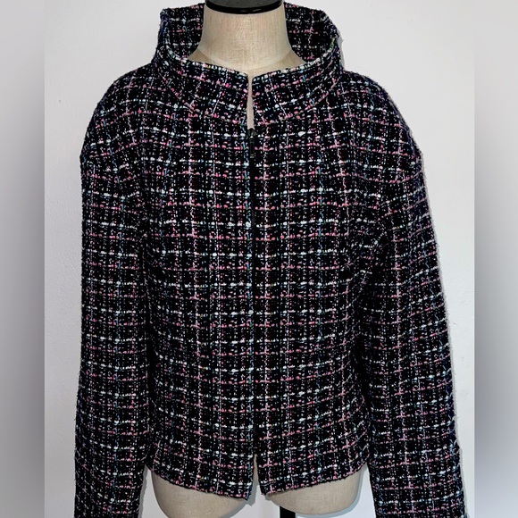 Chanel 13K Runway Navy Multi-Color Tweed High Collar Jacket Blazer Plus Sz. 46 - Picture 2 of 16